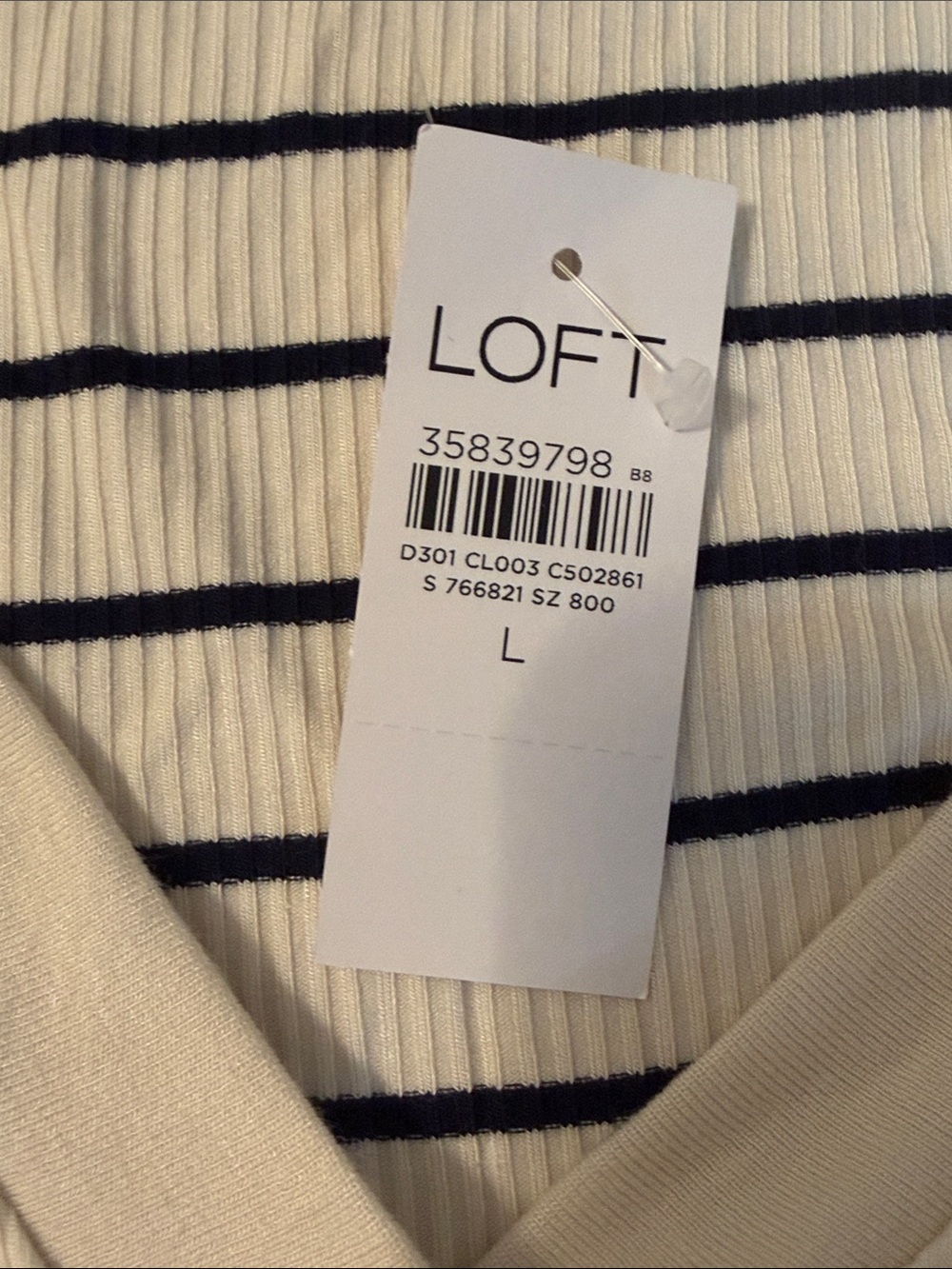 LOFT White Long Sleeve Henley with Black Stripes - Picture 6 of 6